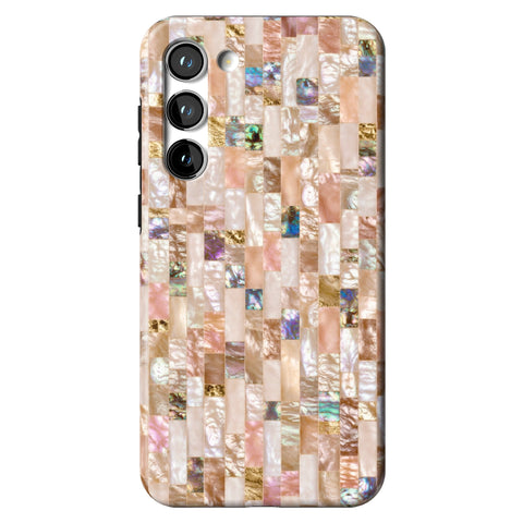 Rose Gold Abalone Shell Print Tough Phone Case for Galaxy S23 Plus