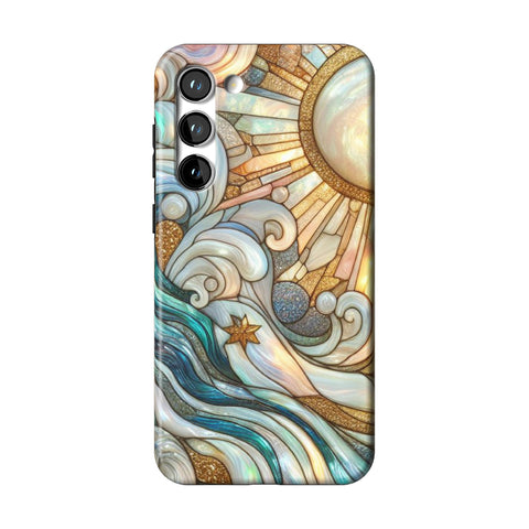 Waves & Sun Rays Stained Glass Illusion Print Tough Phone Case for Galaxy S23 Plus