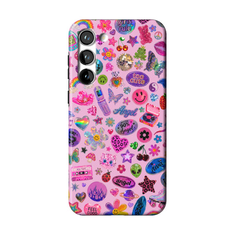 Baby Pink Y2K Stickers Print Tough Phone Case for Galaxy S23 Plus