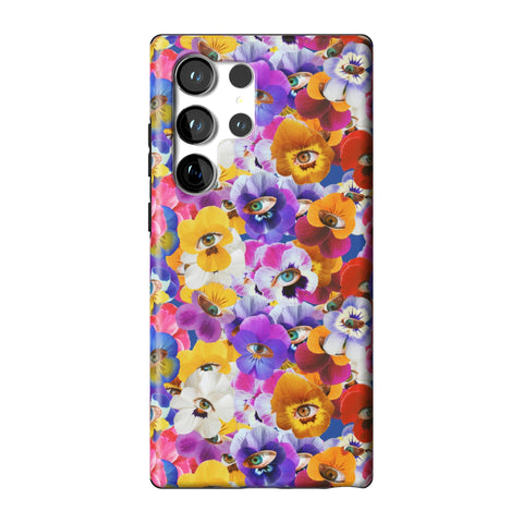 Pansy Eye Floral Tough Phone Case for Galaxy S23 Ultra