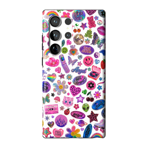 White Y2K Stickers Print Tough Phone Case for Galaxy S23 Ultra