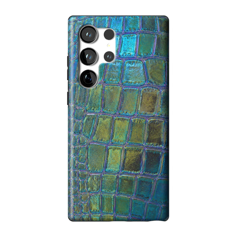 Teal Crocodile Print Tough Phone Case for Galaxy S23 Ultra