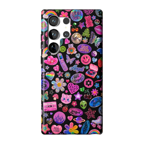 Black Y2K Stickers Print Tough Phone Case for Galaxy S23 Ultra