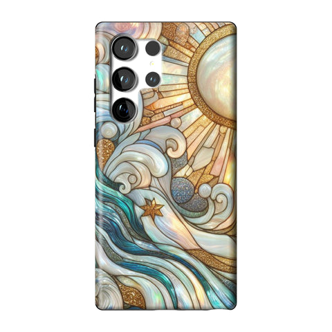 Waves & Sun Rays Stained Glass Illusion Print Tough Phone Case for Galaxy S23 Ultra