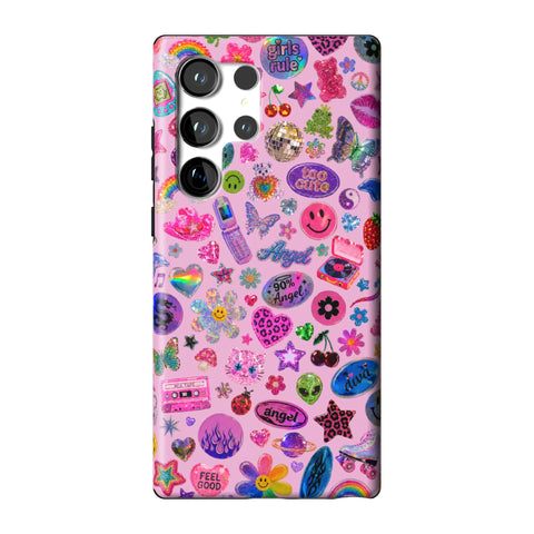 Baby Pink Y2K Stickers Print Tough Phone Case for Galaxy S23 Ultra