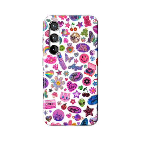 White Y2K Stickers Print Tough Phone Case for Galaxy S24