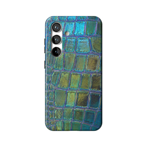 Teal Crocodile Print Tough Phone Case for Galaxy S24
