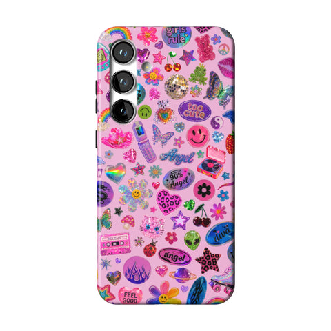 Baby Pink Y2K Stickers Print Tough Phone Case for Galaxy S24 Plus