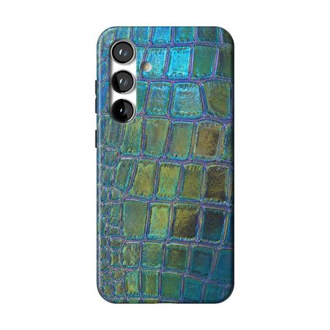 Teal Crocodile Print Tough Phone Case for Galaxy S24 Plus