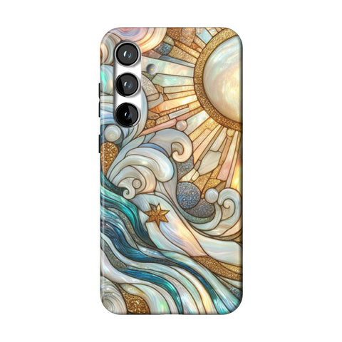 Waves & Sun Rays Stained Glass Illusion Print Tough Phone Case for Galaxy S24 Plus