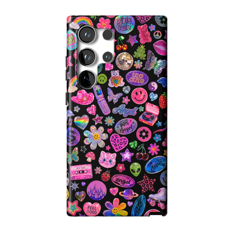 Black Y2K Stickers Print Tough Phone Case for Galaxy S24 Ultra