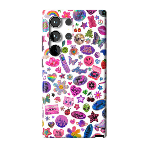 White Y2K Stickers Print Tough Phone Case for Galaxy S24 Ultra