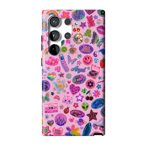 Baby Pink Y2K Stickers Print Tough Phone Case for Galaxy S24 Ultra