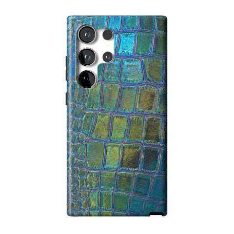 Teal Crocodile Print Tough Phone Case for Galaxy S24 Ultra