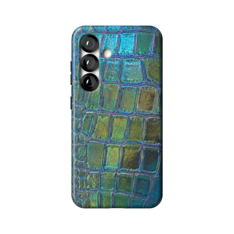 Teal Crocodile Print Tough Phone Case for Galaxy S25