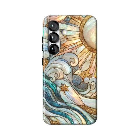 Waves & Sun Rays Stained Glass Illusion Print Tough Phone Case for Galaxy S25