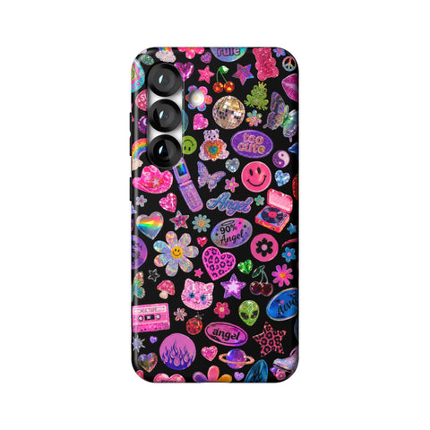 Black Y2K Stickers Print Tough Phone Case for Galaxy S25