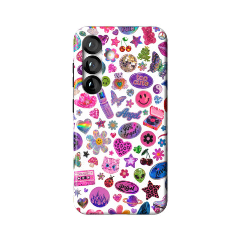 White Y2K Stickers Print Tough Phone Case for Galaxy S25