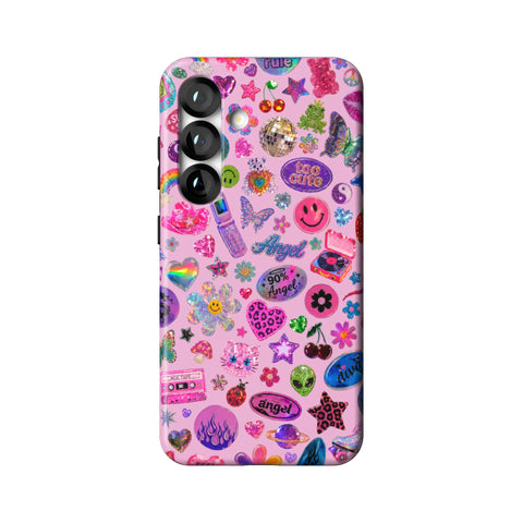 Baby Pink Y2K Stickers Print Tough Phone Case for Galaxy S25