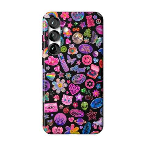 Black Y2K Stickers Print Tough Phone Case for Galaxy S25 Plus