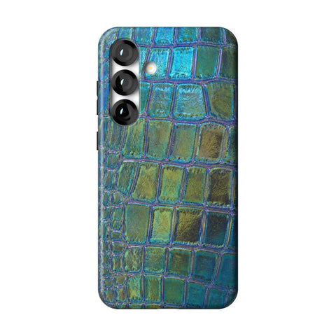 Teal Crocodile Print Tough Phone Case for Galaxy S25 Plus