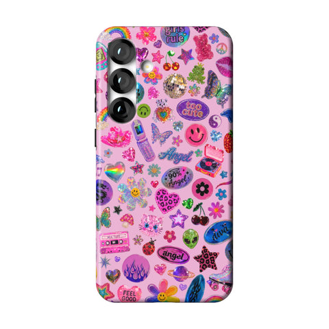 Baby Pink Y2K Stickers Print Tough Phone Case for Galaxy S25 Plus