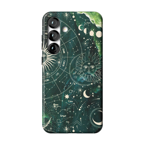 Green Marble Zodiac Tough Phone Case for Galaxy S25 Plus