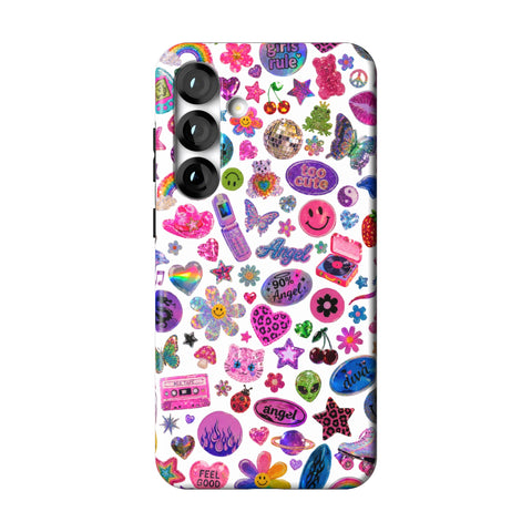 White Y2K Stickers Print Tough Phone Case for Galaxy S25 Plus
