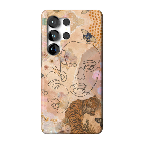 Line Art Faces Collage Tough Phone Case for Galaxy S25 Ultra