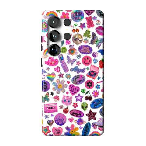 White Y2K Stickers Print Tough Phone Case for Galaxy S25 Ultra