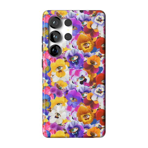 Pansy Eye Floral Tough Phone Case for Galaxy S25 Ultra