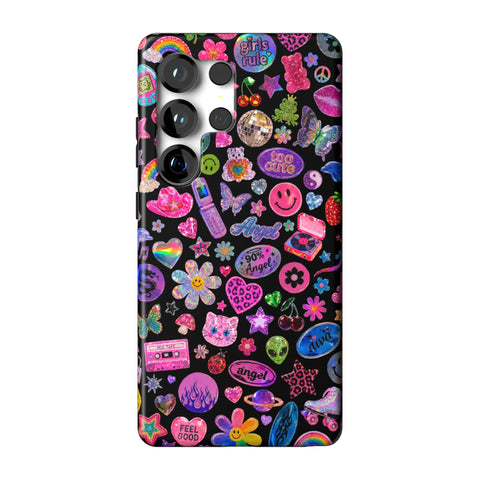 Black Y2K Stickers Print Tough Phone Case for Galaxy S25 Ultra