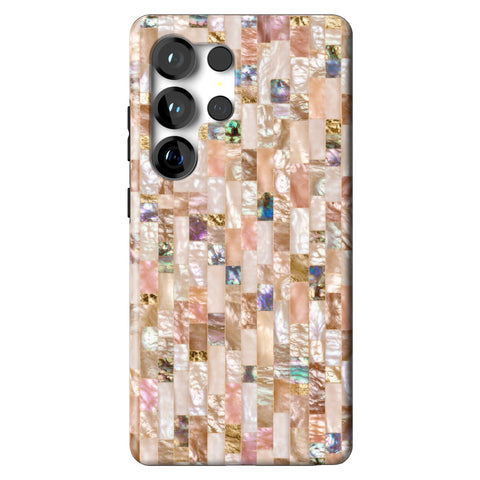 Rose Gold Abalone Shell Print Tough Phone Case for Galaxy S25 Ultra