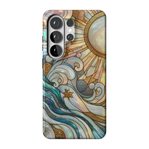 Waves & Sun Rays Stained Glass Illusion Print Tough Phone Case for Galaxy S26 Ultra