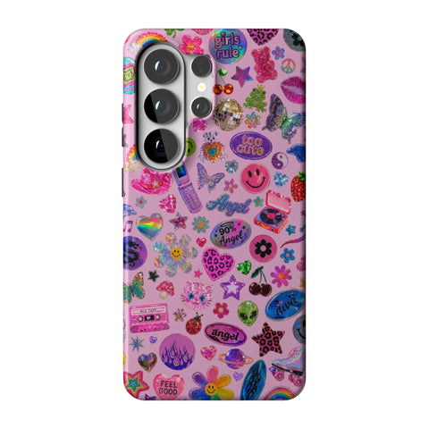 Baby Pink Y2K Stickers Print Tough Phone Case for Galaxy S26 Ultra
