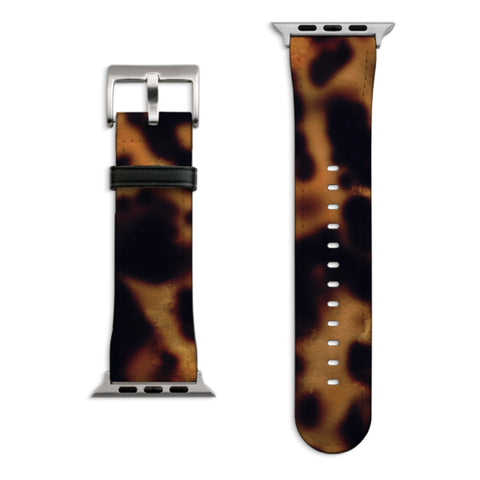 Grunge Tortoise Shell Apple Watch Band with Matte Silver hardware