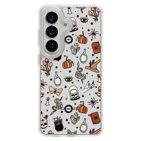 Halloween Doodles Clear Phone Case shown on Galaxy S26
