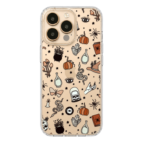 Halloween Doodles Clear Phone Case shown on iPhone 13 Pro