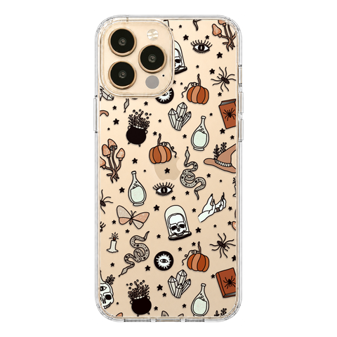 Halloween Doodles Clear Phone Case shown on iPhone 13 Pro Max