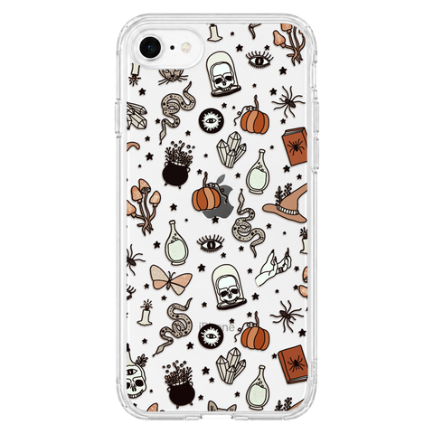 Halloween Doodles Clear Phone Case shown on iPhone 7/8