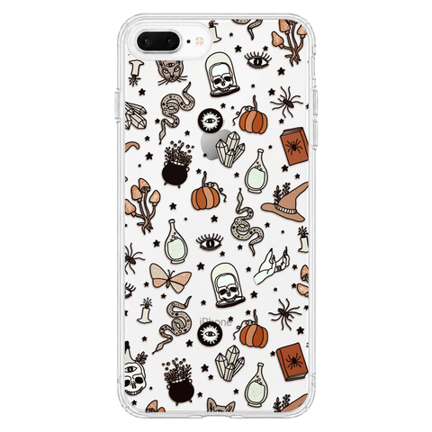 Halloween Doodles Clear Phone Case shown on iPhone 7 Plus/8 Plus