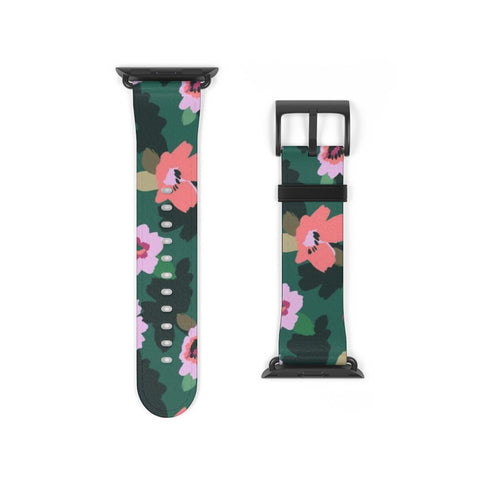Emerald Floral Apple Watch Band - Matte Black