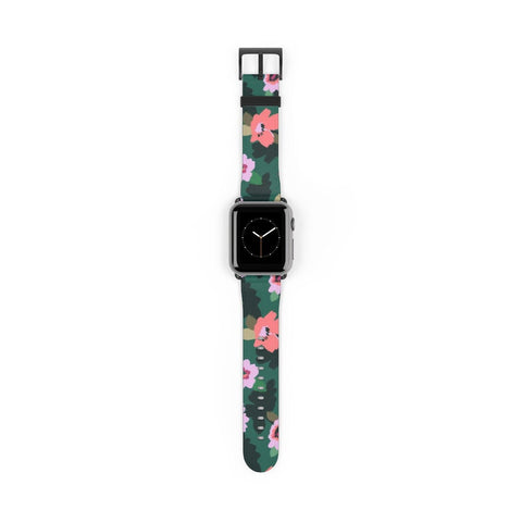 Emerald Floral Apple Watch Band - premium vegan leather printed strap (Feat)