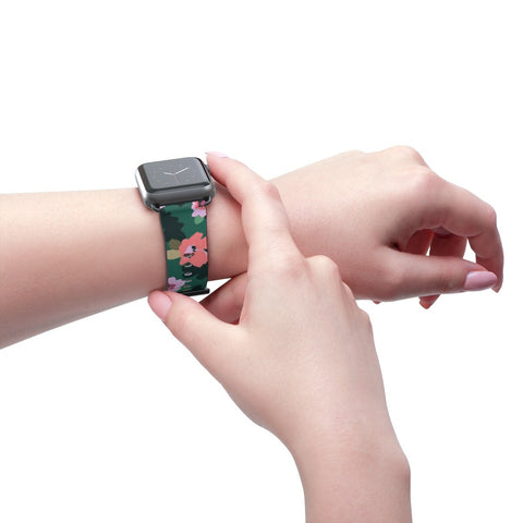 Emerald Floral Apple Watch Band - premium vegan leather printed strap (Feat)