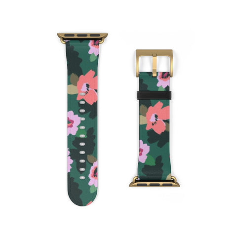 Emerald Floral Apple Watch Band - Matte Gold