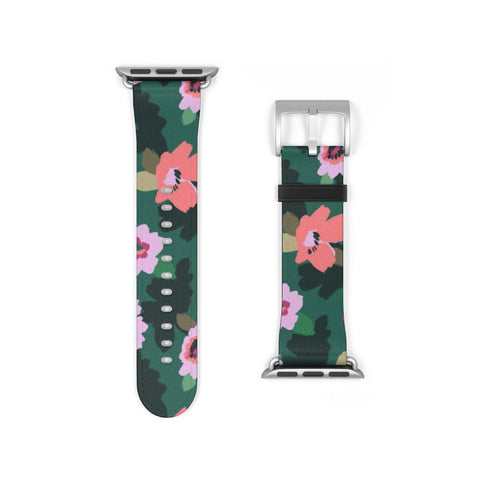 Emerald Floral Apple Watch Band - Matte Silver