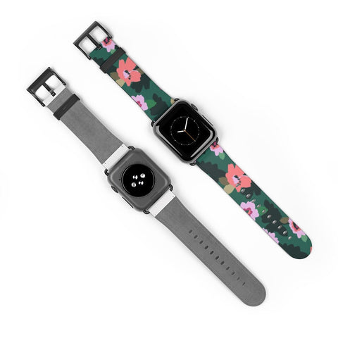 Emerald Floral Apple Watch Band - premium vegan leather printed strap (Feat)