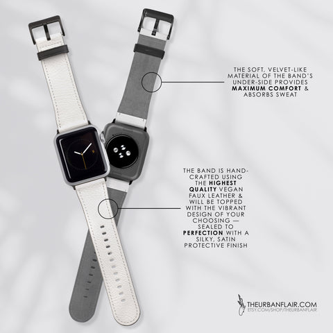 Teal Stained Glass Print Apple Watch Band - premium vegan leather printed strap (Feat)