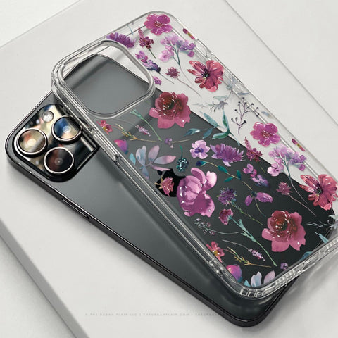 Purple Watercolor Flowers Phone Case For iPhone 17 16 15 14 13 7 8 SE Galaxy S26 S25 (Feat)