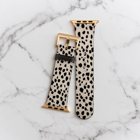 Classy Dalmatian Print Apple Watch Band All Series 38 40 41 42 44 45 46 49 mm For Women Vegan Faux Leather Simple Design (Feat)